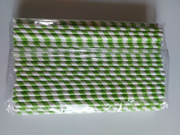 Papírová brčka JUMBO pruhovaná zeleno-bílá 8/250 mm (balení 100 ks)