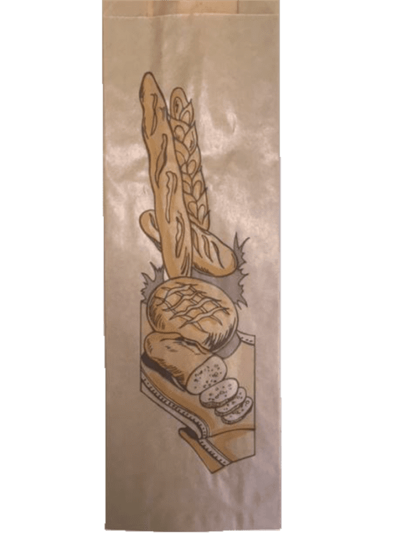 Sáček papírový na PEČIVO hnědý s potiskem 12+6x37 cm (1000 ks)